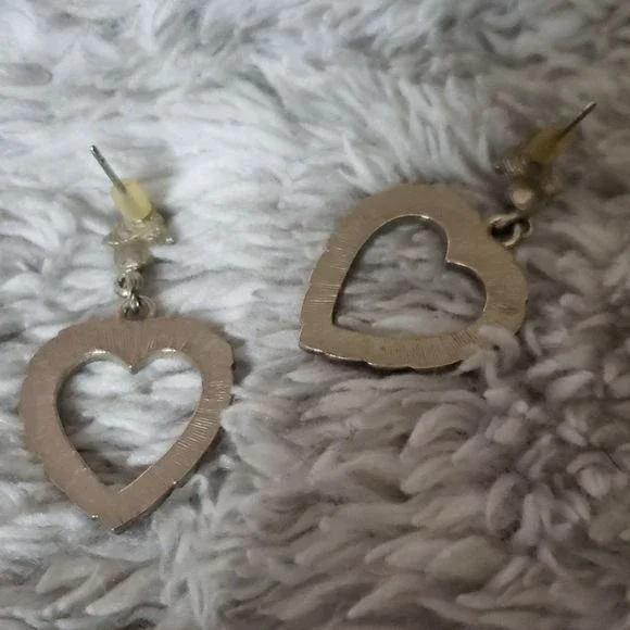 🩵🩷 Vintage Ornate Heart Gemstone Earrings Pink Blue Silver - Picture 2 of 4